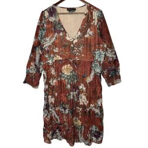 Hemant & Nandita Anthropologie Zeri Floral Peasant Midi Dress size 16